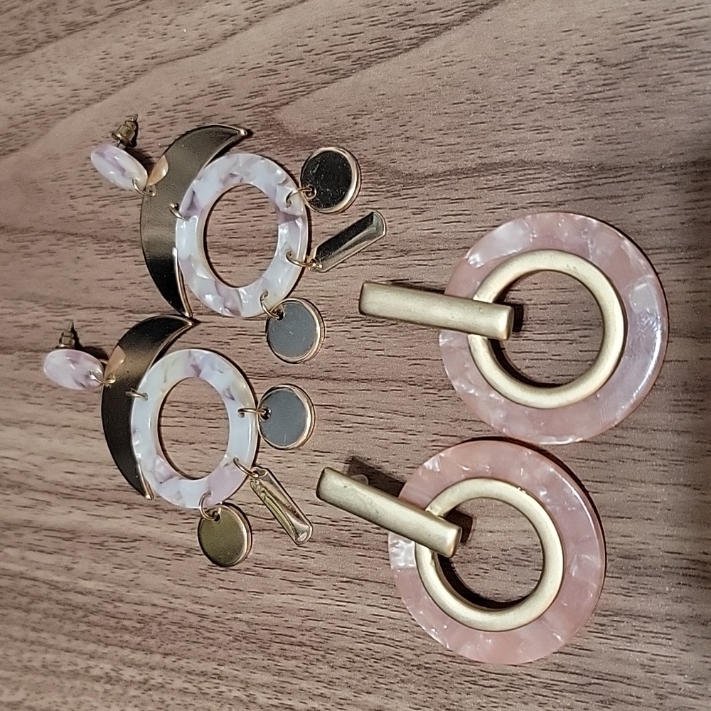 Pair of Gold Tone Pink Resin Earrings
